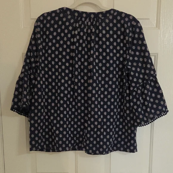 LOFT Navy Diamond-Print Flutter Sleeve Blouse - Picture 4 of 6
